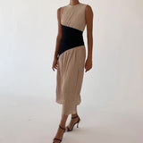 Plataz 2024 Women's Clothing Folds Irregular Black Spliced Sleeveless Long Dress