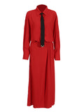 Plataz Elegant Style Dress Spring 2025 New Collar Tie Sexy High-Waist Opening Dress Dress Woman