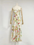 Plataz Niche 2024 Summer New Sling U Tie Sleeveless Print Waist Hollow Long Dress Woman