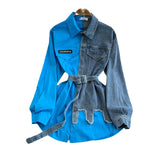 Plataz Hong Kong Flavor Temperament With Belt With Belt Color Cowboy Shirt Spring New Chi Casual Long Blouse DJPT