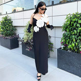 Plataz New Sexy Brat Banded Dress Flowers Diamond Open Fork Party Dress Long Dress