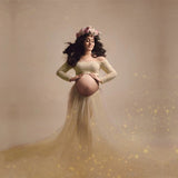 Plataz Pregnant Women Sexy Long-Sleeved Lace Dress Mesh Pregnant Women Take Pictures Of Pregnant Women Pregnant Skirts Maternity