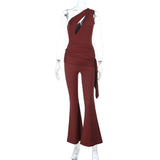 Plataz New Personality Fashion Sports Casual Slanted Shoulder Thin Ribbon With Body-Repair Jumpsuit DJPT