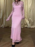 Plataz Women's Clothing In The Autumn Of 2024 Solid Color Round Collars Thin Slings Long Skirts Two Sets