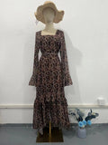 Plataz 2024 New Chiffon Leopard-Print Lotus Sleeve Temperament Long Splicing Irregular Dress
