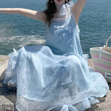 Plataz Double-Layered Bow Dress Sweet Seaside Holiday Dress 2024 New