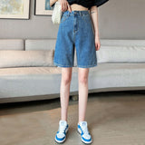 Plataz Five-Legged Trousers Wide-Legged Denim Shorts Women's Summer In Thin High-Waisted Loose 5 Percent Straight Trousers DJPT
