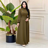 Plataz Muslim Solid-Colored Belt-Lending Dress Woman In Autumn 2024