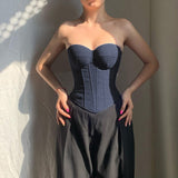 Plataz Chest Cup Imitation Denim Top 2025 Summer New Hottie Breast Boob Blouse DJPT