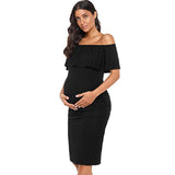 Plataz Women's Sleeveless Leaves Side Shoulder-To-Shoulder Skirts Knee-Jerk Trims Pregnant Women's Dress Maternity