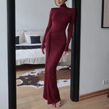Plataz And Winter Fashion Sexy High Open Fork Strap Bag Hip Dress New Hottie High-Collar Dress