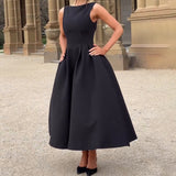 Plataz Women's Hepburn Style Solid Round-Neck Sleeveless Dress In Autumn 2024