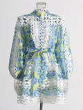 Plataz Bohemian 2025 Summer New Neck Lantern Sleeves With Hollow Print Dress Woman