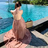 Plataz Beach Dress Chiffon Print Tie Stitched With Brighten Dress Hanging Neck Tie With Bareback Holiday Dress