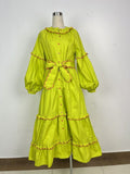 Plataz Tide Brand 2025 Spring Round Collar Lotus Lantern Sleeve Strap To Close The Waist Orange Red Dress Dress Dress