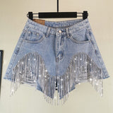 Plataz Hot Fashion Lady Shorts Hole Tuxed Chain Sexy Denim Shorts Female DJPT