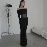 Plataz Autumn Famous Style Temperament Sexy Body Shoulder Mesh Stitching Dress Woman DJPT