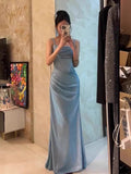 Plataz Mermaid Spaghetti Straps Blue Sequin Prom Dresses Birthday Outfits With Ruffle SD1139 HZ0628