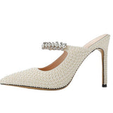 Plataz Women's Shoes Brand White Pearl Tip High Heel Fashion Half-Empty Ladies Sandals High Quality Shoes