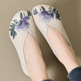 Plataz Conciliese Real Leather Embroidered Purple Flowers Comfortable Coarse With 5Cm Good To Wear Comfortable National Wind Mother Women's Singles Shoes High Quality Shoes