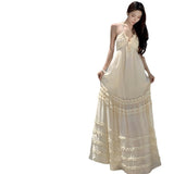 Plataz Pure Wind Seaside Holiday Dress Female Sanya Sexy Hanging Neck Long Dress