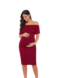Plataz Women's Sleeveless Leaves Side Shoulder-To-Shoulder Skirts Knee-Jerk Trims Pregnant Women's Dress Maternity
