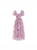 Plataz Summer British Tide Brand Dream Fairy Flower Net Collar Bubble Sleeves Wide Swing Flowing Dress Dress