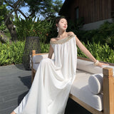 Plataz Sanya Beach Dress Seaside Holiday Dress Lazy Loose Thin Shoulder Dress Desert Photo