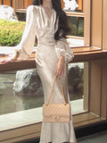 Plataz New [Oriental Newcomer] New Chinese Gloss V Collared Vertere Dress Elegant Print Dress HZ0628
