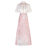 Plataz Design Fell Cherry Set Hanfu Women's Chinese Style Improvement Han Element Cloud Shoulder Shirt Half Skirt Set 9198