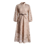 Plataz Elegant Retro Style Dress Woman 2025 Spring High-End Heavy Industry Lace Hollow Waist Dress