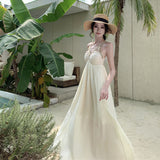 Plataz V-Neck Heavy Industry Hanging Neck Sling Dress Women's Summer Seaside Holiday High-End Temperament Loose Long Dress