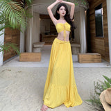 Plataz Seaside Resort Style Sexy Folded Blouse Blouse Swing Half-Dressed Two-Piece Suit Woman