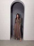 Plataz Temperament Retro V-Neck Age-Retracted Bubble Sleeve Long-Sleeved Collared With Long Sleeve Dress