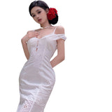 Plataz Temperament Long Dress Women's New Summer Waist Thin Design Hollow Sling Dress