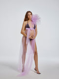 Plataz Take A Picture With A Net Yarn Dress Pregnant Women's Shoulderless Sleeve-Free Dress Halloween Styling Maternity