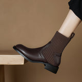Plataz Large-Size Boots Knitted Skinny Short Boots Women's 2024 New Heel Socks Boots High Quality Shoes