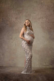 Plataz Drilled Pregnant Woman Photo Dress Shiny Big Diamond Glitter View Mesh Pregnant Woman Photography Dress Maternity