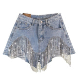 Plataz Hot Fashion Lady Shorts Hole Tuxed Chain Sexy Denim Shorts Female DJPT