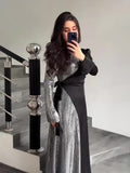 Plataz 2024 Fashion Temperament Long Sleeve Splicing Squint Design Fake Two-Piece Dress