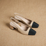 Plataz Korean Version Of The Small Side Of The Square Head Coarse Heel Women's Shoes After The Stumbling Sandals Back Empty Single Shoes Women High Quality Shoes