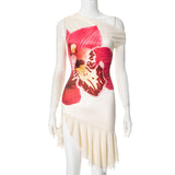 Plataz Women's Spring And Summer New One-Word Collar Floral Prints Swing Dress Women DJPT