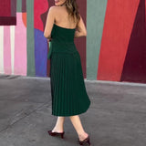 Plataz Summer New Fashion Elegant Sleeveless Breast Design 100 Rolls Solid Color Retro Long Dress