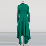 Plataz Asian Temperament Elegant Wind Collar Long Sleeve Irregular Dress 2025 New Solid Broad Ass Dress Women Summer