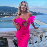 Plataz Women's Fashion Feathers Diamond Bandage Dress Party Elegant Temperament Dress Dress Dress