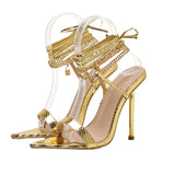 Plataz Pointed Toe Fine And Sexy Chain Tied With Roman Summer Sandals High Heels High Quality Shoes