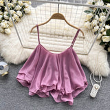 Plataz Summer Blouse Loose Lotus Side Shoulder Double Sleeveless Sleeveless Sling Sling Vest Woman DJPT