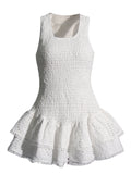 Plataz Summer Holiday Wind New U-Shaped Tie Design Super Short Lotus Edge Dress Woman