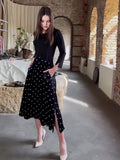 Plataz 2024 New Long-Sleeved Wave Dot Round Neck Dress Waist Temperament Dress Female