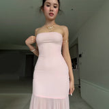Plataz 2025 New Solid-Colored Sleeveless Chest-Width Roll-Back Hip-Upper Dress